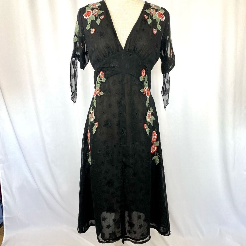 Top shop Embroidered Midi Dress Lined Sheer Stars Sz 6